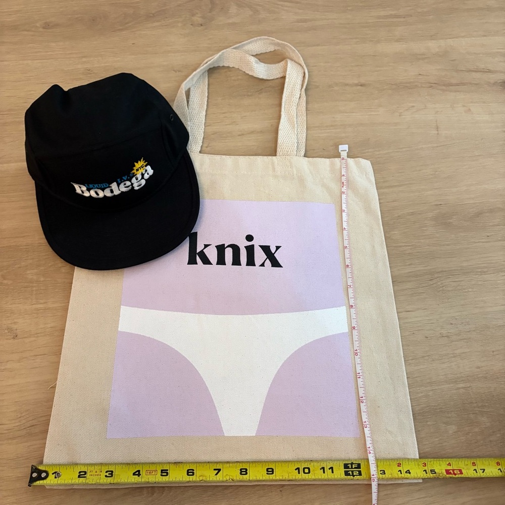 Knix Canvas Tote Bag with Liquid I.V. Bodega NYC Black Cap